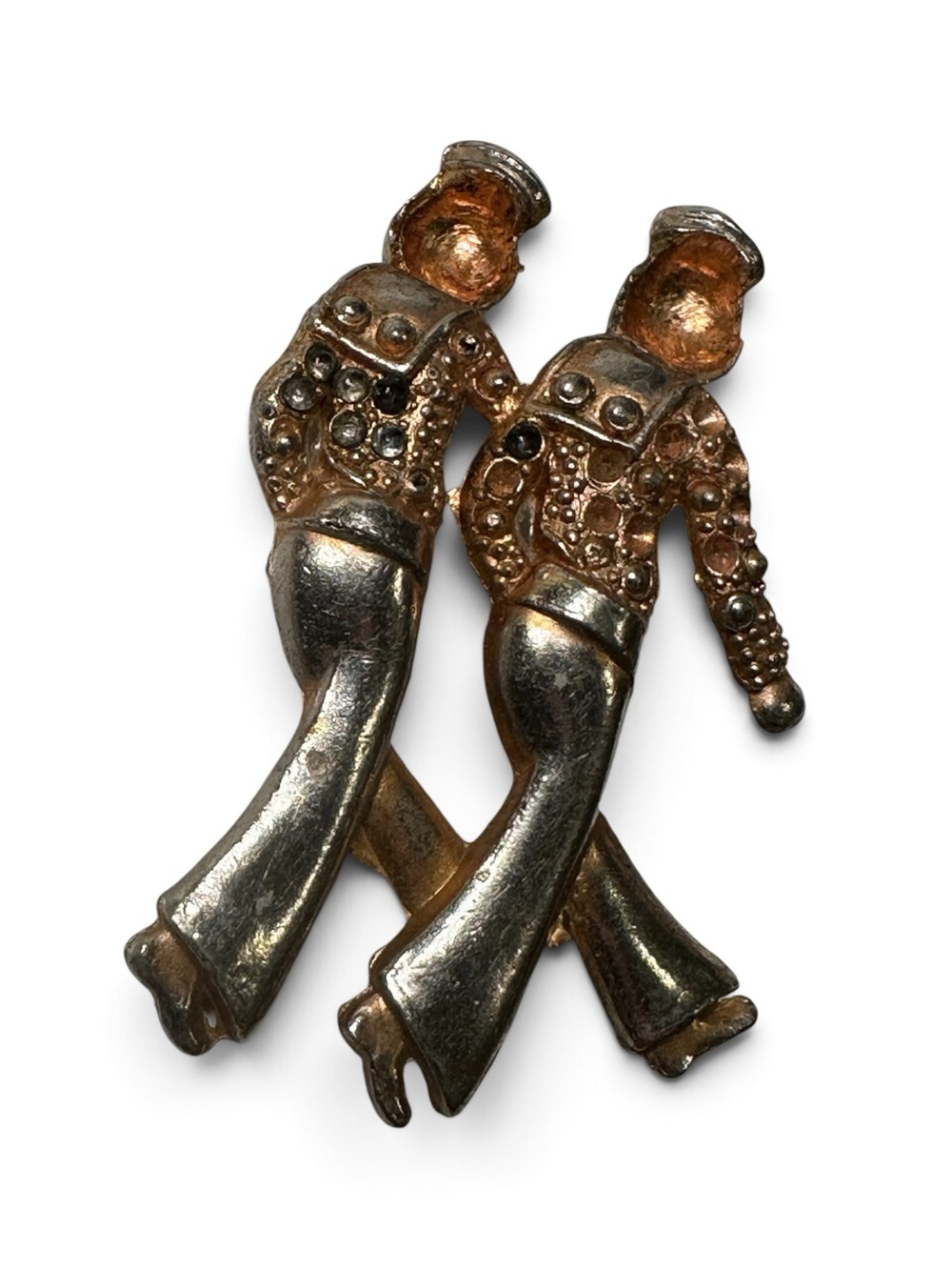Vintage Two Sailors Figural Brooch with Rhinestone Jackets